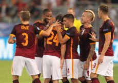 16/09/2015;ROMA CALCIO;STADIO OLIMPICO; CHAMPIONS LEAGUE; CALCIO;BARCELLONA CALCIO  
NELLA FOTO: ROMA ESULTA