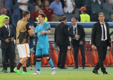 16/09/2015;ROMA CALCIO;STADIO OLIMPICO; CHAMPIONS LEAGUE; CALCIO;BARCELLONA CALCIO  
NELLA FOTO: MESSI SALUTA TOTTI